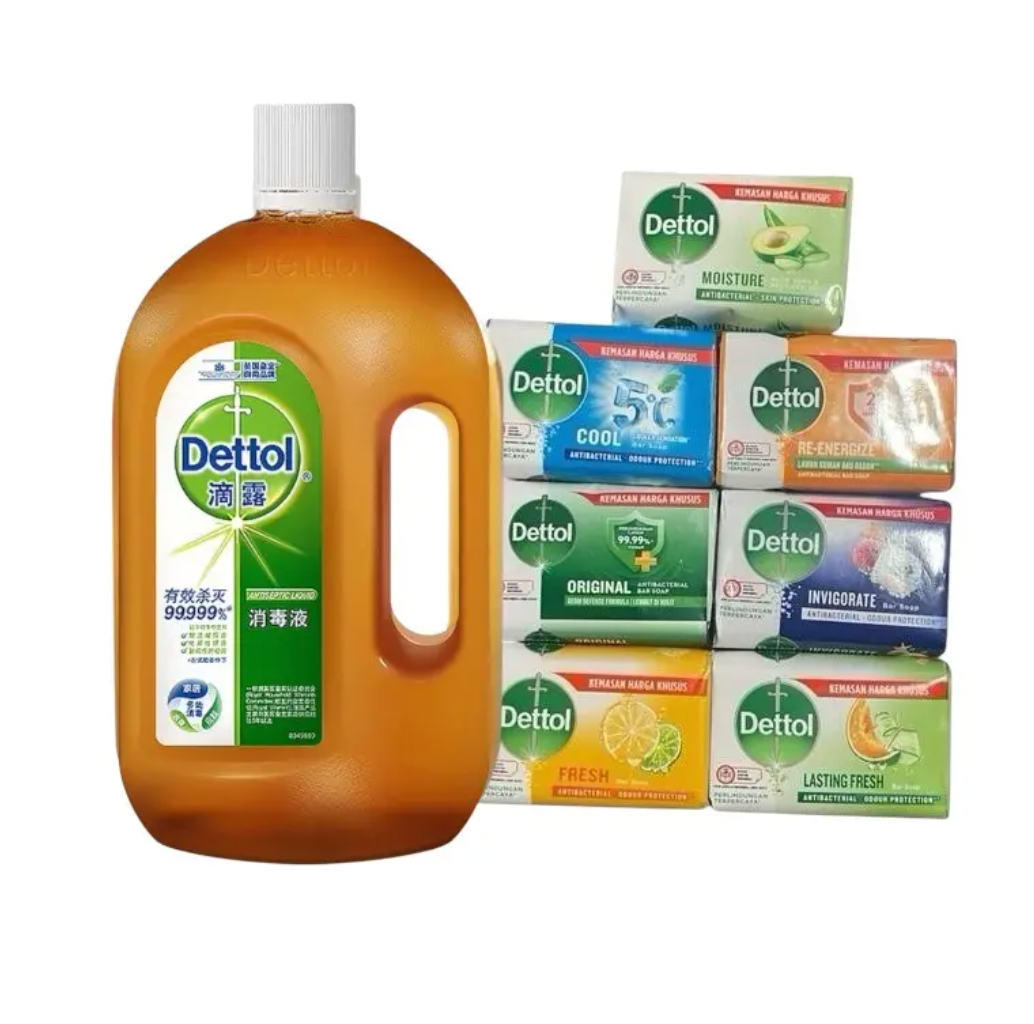 Dettol Antiseptic Disinfectant For first Aid, home cleaning, acne, 750 ml & 4 Soap Bars - Effective Surface Cleaner for Household Hygiene- Package May vary Healthcare